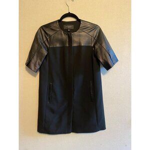 Ann Taylor Black Above The Knee Zip Front Dress With Leather Shoulder And Sleeve